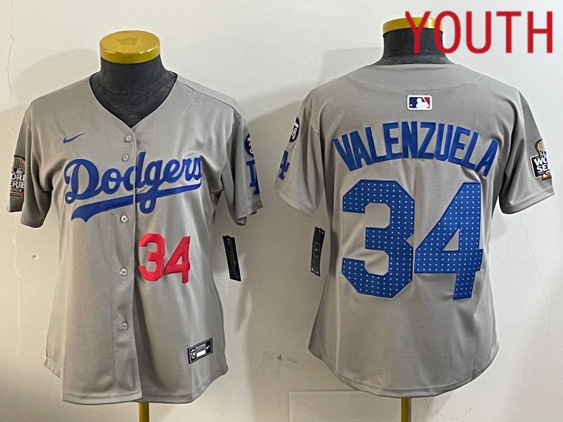 Youth Los Angeles Dodgers 34 Valenzuela Grey Game 2024 Nike MLB Jersey style 12051